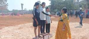 Winners being congratulated by Respected Principal Ma’am.